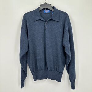 Vintage Pendleton Sweater Mens‎ XL Blue Merino Wool Ribbed Knit Collared Flaw